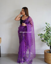 Light Flower Purple Pure Organza Saree